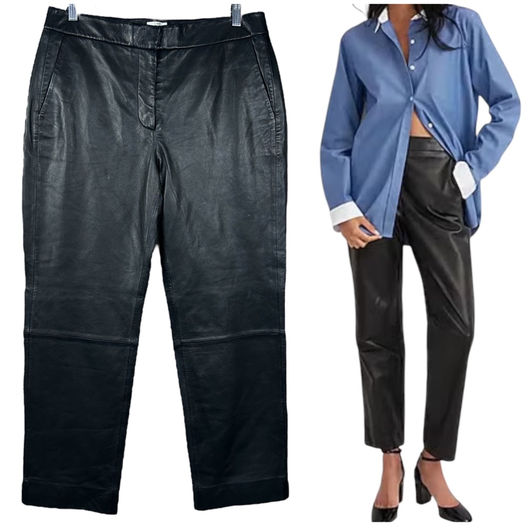 J. Crew Collection Kate Straight Leg Pants Size 10 In 100% Lamb Leather Bk257